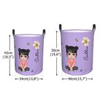 Gepersonaliseerde Dubbelzijdige Wasmand met Cartoonfiguur en Geboortebloem Waterdicht met Handvat Cadeaus voor Kinderen