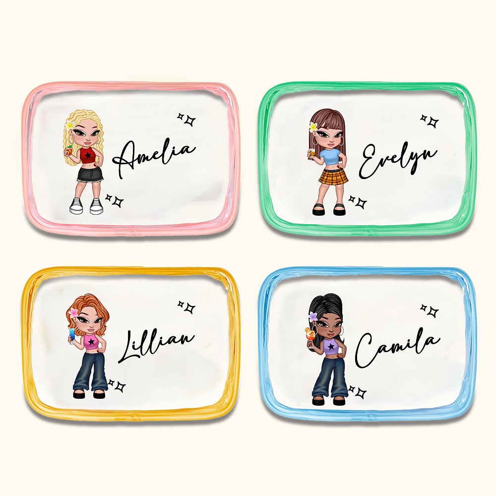 Trousse de Maquillage Portable Personnalisée avec Nom Y2K Fille de Dessin Animé Cadeau d'Anniversaire et Noël pour Amies