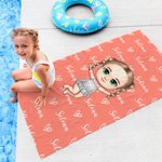 Personalized Oversized Quick Dry Cartoon Character Heart Name Beach Towel Summer Travel Essential Birthday Gift for Kids Adults
