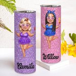 Personalised Cute Cartoon Black Woman 20oz Skinny Tumbler with Name and Straw Beach Party Summer Vacation Birthday Gift for Her