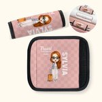 Personalized Travel Is My Therapy Cartoon Character Set of 2 Luggage Handle Wraps with Name and Contact Card Travel Accessories Gift for Travel Lovers