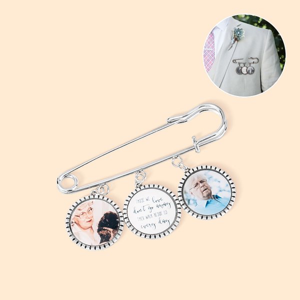 Personalized Memorial Photo Lapel Brooch Pin Bouquet Charm with Words Wedding Graduation Gift