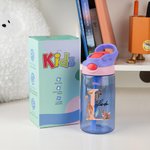 Personalized Cute Jungle Animal 16oz Name Water Bottle with Silicone Straw and Handle Birthday Back to School Gift for Kids Boys Girls