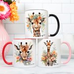 Personalised Multicolor Floral Giraffe 11oz Ceramic Coffee Mug with Name Birthday Anniversary Gift for Family