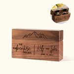 Personalized Rustic Engraved Wide Wood 2 Rings Bearer Box with Date & Name Wedding Proposal Gift for Couple