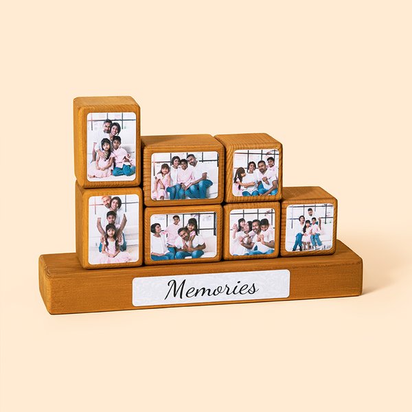 Juego apilable personalizado de 6-12 bloques de fotos con texto Base de madera Adorno decorativo para el hogar Regalo para la familia