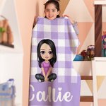 Personalised Multicolour Grid Cute Cartoon Character Soft Throw Blanket with Name Birthday Christmas Gift for Girls Boys Family