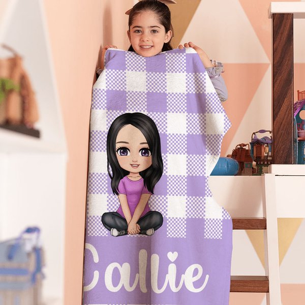 Personalizzato Multicolore Grid Cute Cartoon Character Soft Throw Blanket con nome Compleanno Regalo di Natale per le ragazze Ragazzi Famiglia
