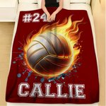 Couverture Polaire Sherpa Personnalisée avec Nom et Numéro Cadeau Anniversaire pour Amateur de Sport de Balle