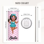 Personalised Cute Cartoon Black Woman 20oz Skinny Tumbler with Name and Straw Beach Party Summer Vacation Birthday Gift for Her