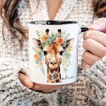 Personalised Multicolor Floral Giraffe 11oz Ceramic Coffee Mug with Name Birthday Anniversary Gift for Family