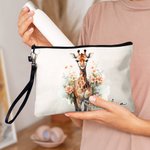 Personalizzato acquerello floreale Giraffa borsa per il trucco con nome e cinturino da polso accessorio da viaggio uso quotidiano regalo di compleanno