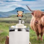 Personalised Cute Highland Cow Reusable Straw Cover Topper with Engraved Initial Charm Accessories for Stanley Birthday Gift for Highland Cow Lovers