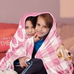 Personalised Multicolour Grid Cute Cartoon Character Soft Throw Blanket with Name Birthday Christmas Gift for Girls Boys Family