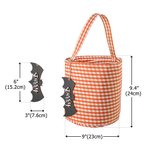 Personalized Halloween Plaid Trick-or-Treat Bag with Wood Bat Name Tag and Handle Halloween Gift for Kids