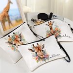 Personalizzato acquerello floreale Giraffa borsa per il trucco con nome e cinturino da polso accessorio da viaggio uso quotidiano regalo di compleanno