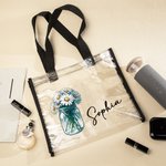 Personalised Birth Flower Bouquet in Mason Jar Clear Tote Bag with Name Wedding Birthday Gift for Women