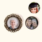 Personalized Retro Lace Frame Round Memorial Photo Pin Brooch Wedding Graduation Gift for Graduates Bride Groom