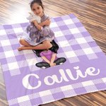 Personalised Multicolour Grid Cute Cartoon Character Soft Throw Blanket with Name Birthday Christmas Gift for Girls Boys Family