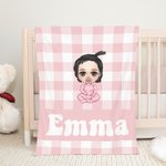 Personalised Multicolour Grid Cute Cartoon Character Soft Throw Blanket with Name Birthday Christmas Gift for Girls Boys Family