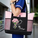 Personalized Birth Flower Stethoscope Large Tote Bag with Name Medical Graduation Appreciation Gift for Nurse Doctor Medical Staff
