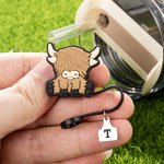 Personalised Cute Highland Cow Reusable Straw Cover Topper with Engraved Initial Charm Accessories for Stanley Birthday Gift for Highland Cow Lovers