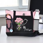 Personalized Birth Flower Stethoscope Large Tote Bag with Name Medical Graduation Appreciation Gift for Nurse Doctor Medical Staff