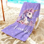 Serviette de Plage Personnalisée avec Nom Séchage Rapide Style Licorne Cadeau Anniversaire Vacances pour Fille