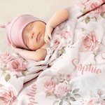 Personalized Pink Rose Flower Soft Throw Blanket with Name Home Decor Birthday Christmas Home Decor Gift for Kids Family