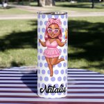 Personalised Cute Cartoon Black Woman 20oz Skinny Tumbler with Name and Straw Beach Party Summer Vacation Birthday Gift for Her