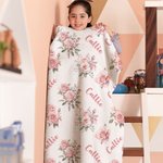 Personalized Pink Rose Flower Soft Throw Blanket with Name Home Decor Birthday Christmas Home Decor Gift for Kids Family