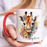 Personalised Multicolor Floral Giraffe 11oz Ceramic Coffee Mug with Name Birthday Anniversary Gift for Family
