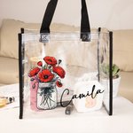 Personalised Birth Flower Bouquet in Mason Jar Clear Tote Bag with Name Wedding Birthday Gift for Women