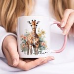 Personalised Multicolor Floral Giraffe 11oz Ceramic Coffee Mug with Name Birthday Anniversary Gift for Family