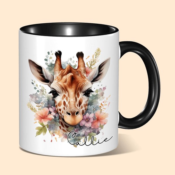 Gepersonaliseerde Multicolor Bloemen Giraffe 11oz Keramische Koffiemok met Naam Verjaardag Verjaardagscadeau voor Familie