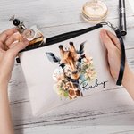 Personalizzato acquerello floreale Giraffa borsa per il trucco con nome e cinturino da polso accessorio da viaggio uso quotidiano regalo di compleanno