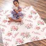 Personalized Pink Rose Flower Soft Throw Blanket with Name Home Decor Birthday Christmas Home Decor Gift for Kids Family