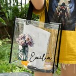Personalised Birth Flower Bouquet in Mason Jar Clear Tote Bag with Name Wedding Birthday Gift for Women
