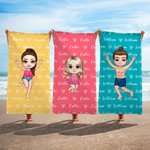 Personalized Oversized Quick Dry Cartoon Character Heart Name Beach Towel Summer Travel Essential Birthday Gift for Kids Adults