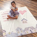 Personalised Flying Heart House I Wish I Can Move You Next Door Soft Fleece Blanket with Name Long Distance Friendship Gift for Friend Bestie