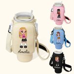 Personalised Y2K Style Cartoon Character Water Bottle Carrier Bag for 40oz Stanley with Removable Pouch and Strap Birthday Gift for Women Girls