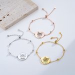 Personalized Engraved Cat Dog Portrait Adjustable Bracelet with Text Birthday Commemorative Gift for Pet Lovers