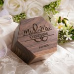 Personalized Hexagon Mountain Flower Wooden Ring Box with Triple Slot Wedding Engagement Proposal Keepsake Gift for Couple