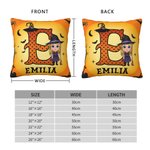 Personalizada de dibujos animados bruja vampiro suave almohada cubierta con la inicial y el texto decoración del hogar Halloween regalo para niños niñ