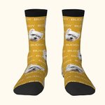 Personalised Multicolor Cute Dog Cat Face Photo Mid-calf Socks with Name Birthday Gift for Pet Lovers
