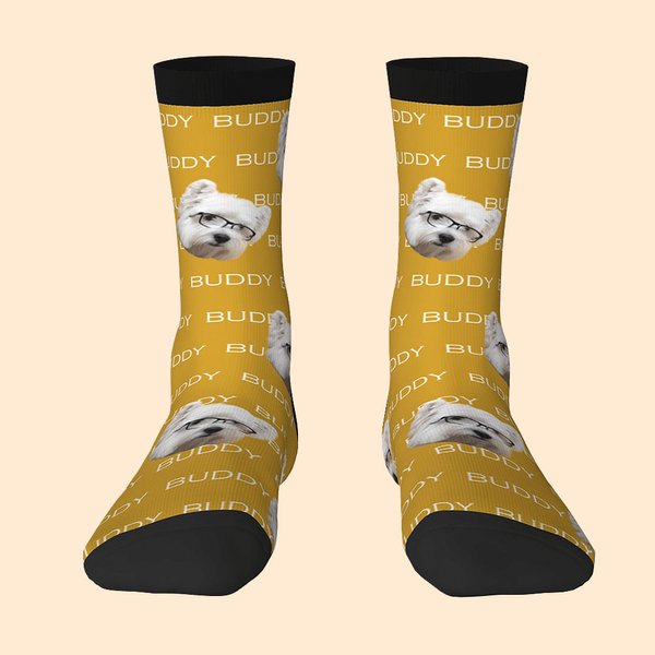 Personalizado Multicolor lindo perro gato cara foto calcetines a media pantorrilla con nombre regalo de cumpleaños para los amantes de las mascotas
