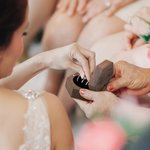 Personalized Hexagon Mountain Flower Wooden Ring Box with Triple Slot Wedding Engagement Proposal Keepsake Gift for Couple