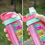 Personalised Bright Paisley Floral Doodle Letter 16 oz Kid Water Bottle with Handle and Silicone Straw Birthday Back to School Gift for Boys Girls