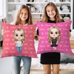 Personalizado lindo personaje de dibujos animados Nombre Arrojar Funda de almohada Decoración del hogar Cumpleaños Regalo de Navidad para las niñas Ni
