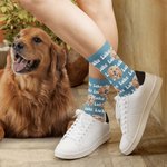 Personalised Multicolor Cute Dog Cat Face Photo Mid-calf Socks with Name Birthday Gift for Pet Lovers